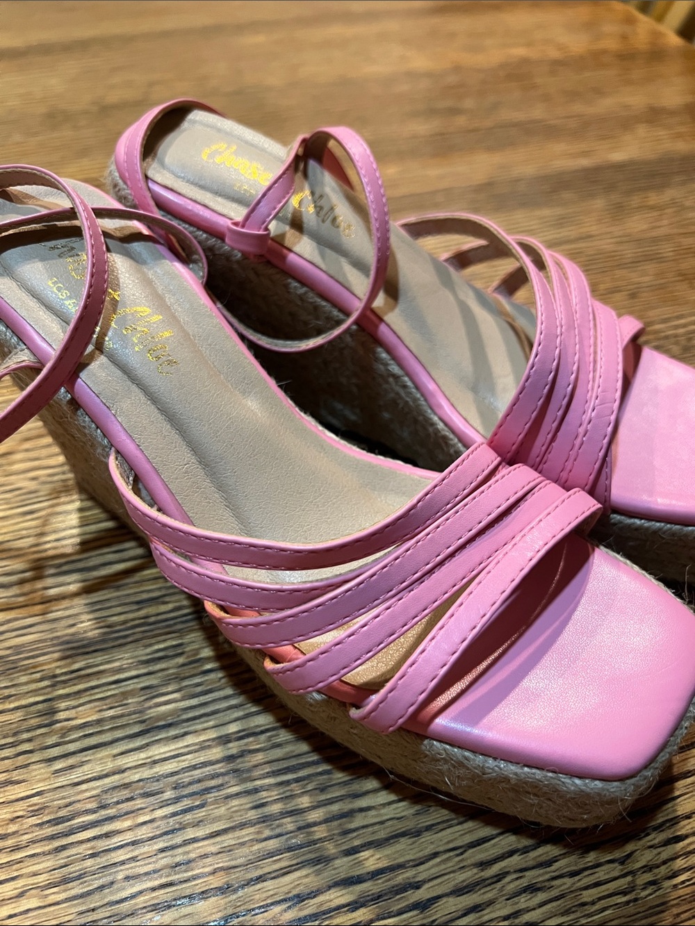 Chase + Chloe Pink Strappy Espadrille Wedge Sandals